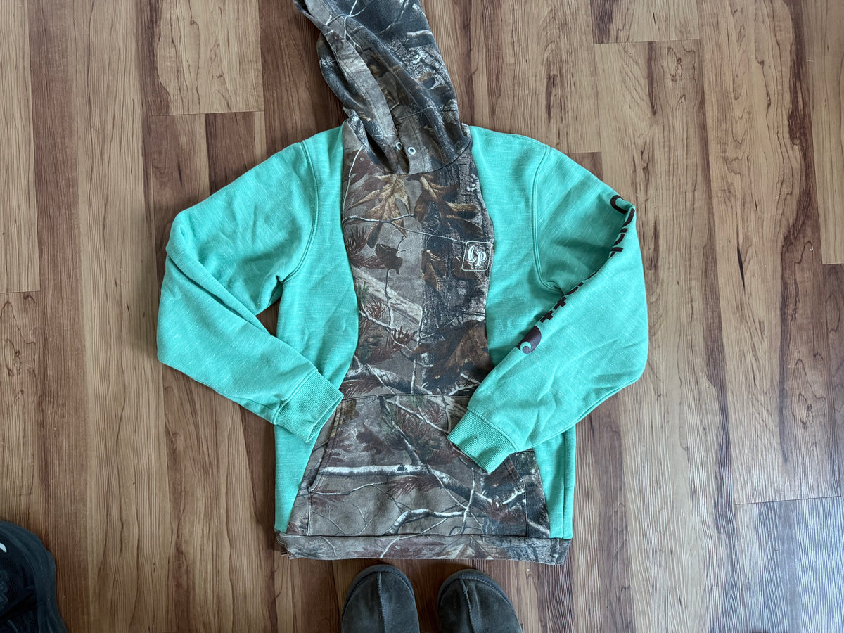 Camo and green hoodie (XS/S)