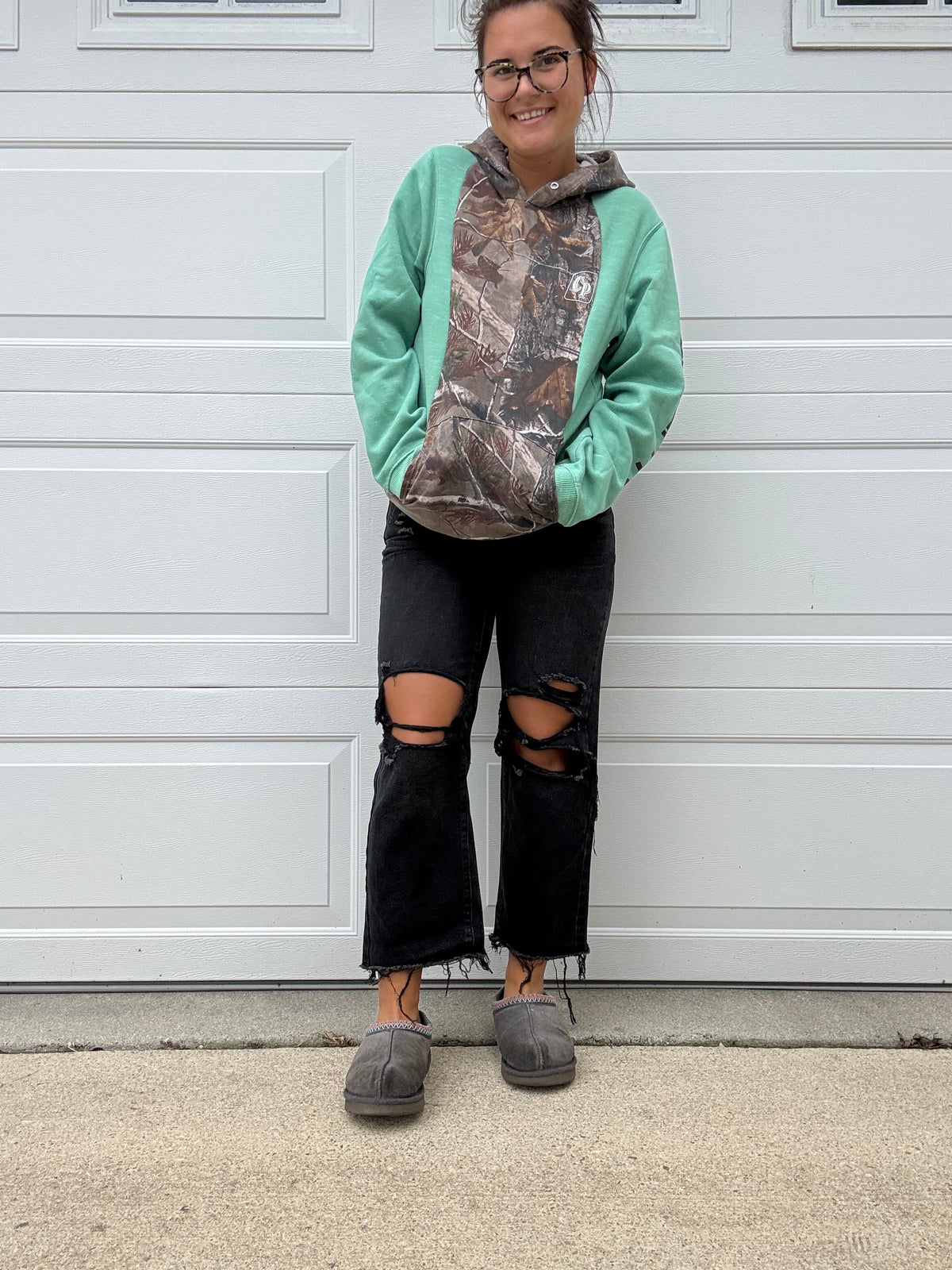 Camo and green hoodie (XS/S)